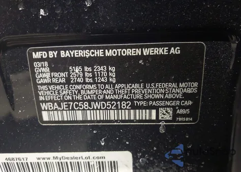 2018 BMW 540I xDrive z USA, uszkodzony, nr VIN WBAJE7C58JWD52182